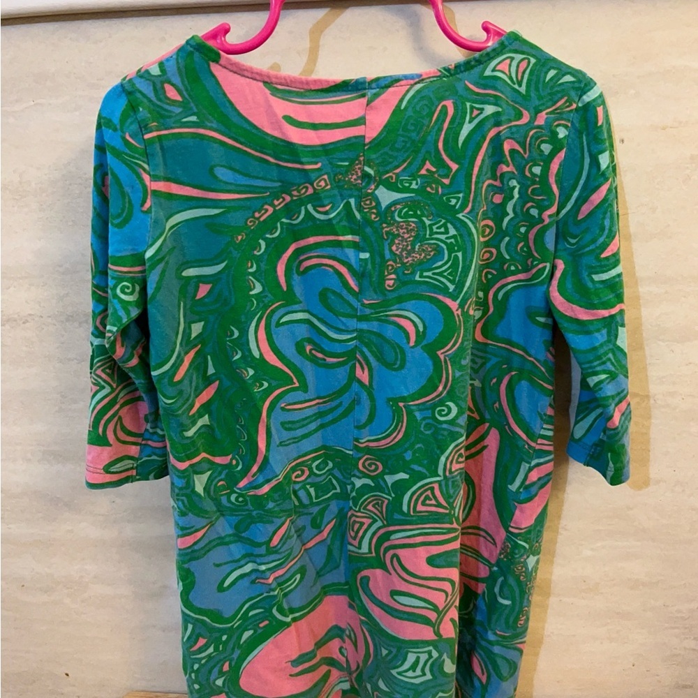 Lilly Pulitzer girls' shift dress vibrant “Multi Lily Lounge" palm print. - Picture 4 of 7